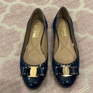 Ferragamo Navy Glitter Ballet Flats